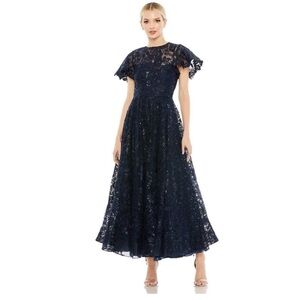 Mac Duggal 50665 Floral Lace Jewel Neck Maxi Dress Size 6